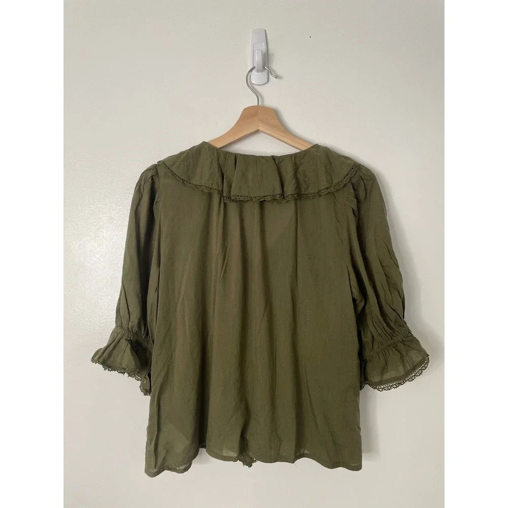NWT Madewell Pintucked Ruffled Puff Sleeve Top Blouse Green Faded Ivy Small